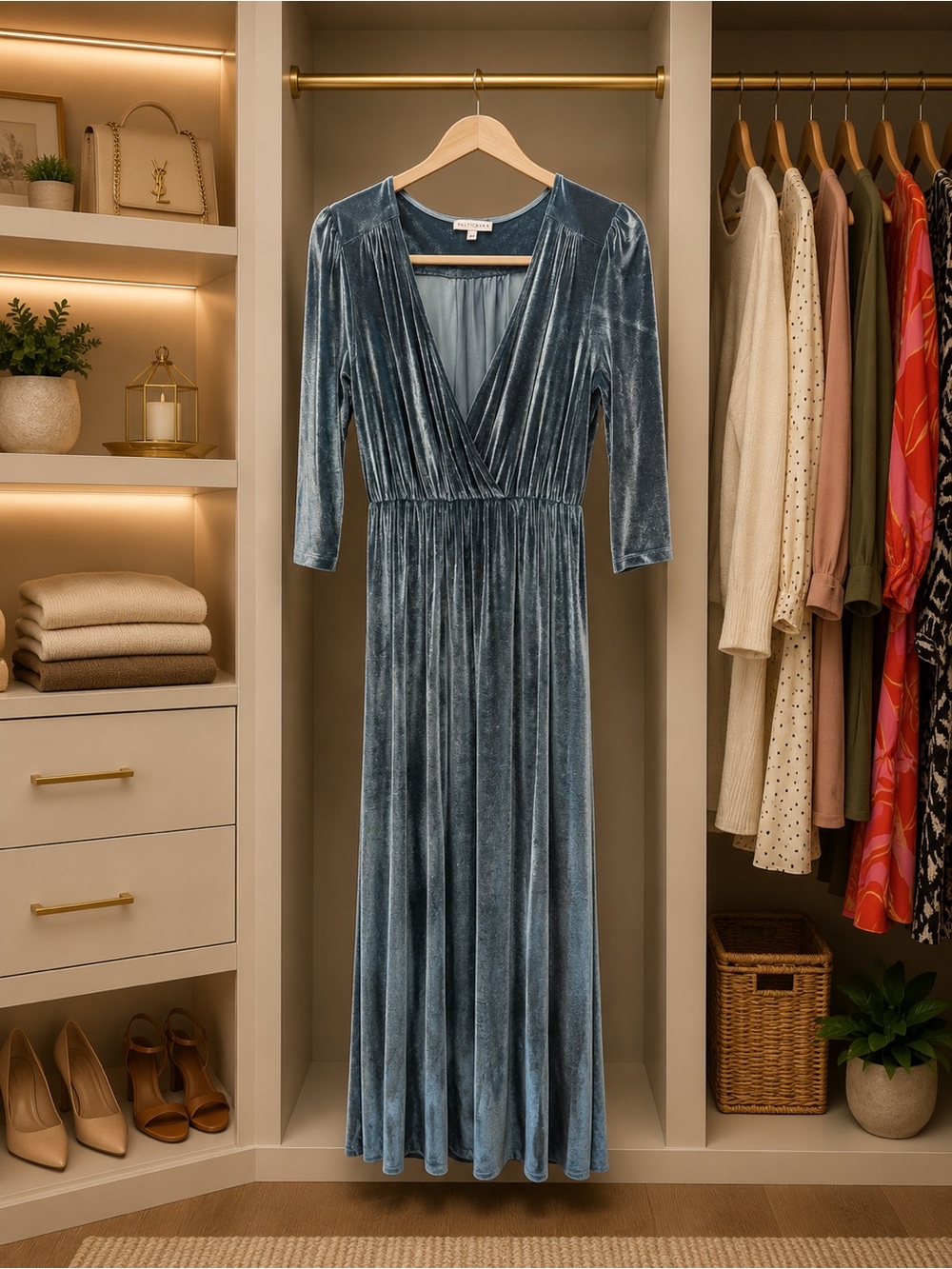 Baltic Born Velvet Maxi Dress in Steel Blue